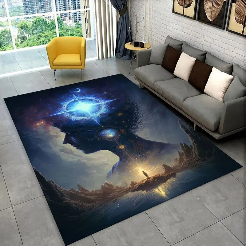 Rainbow Chakra Yoga Mandala Meditation Rug Non-slip Floor Mat for Bedroom & Living Room