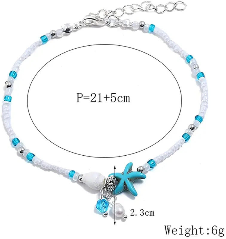 Boho Turquoise Starfish Anklet with Adjustable Chain Summer Foot Jewelry for Women & Girls