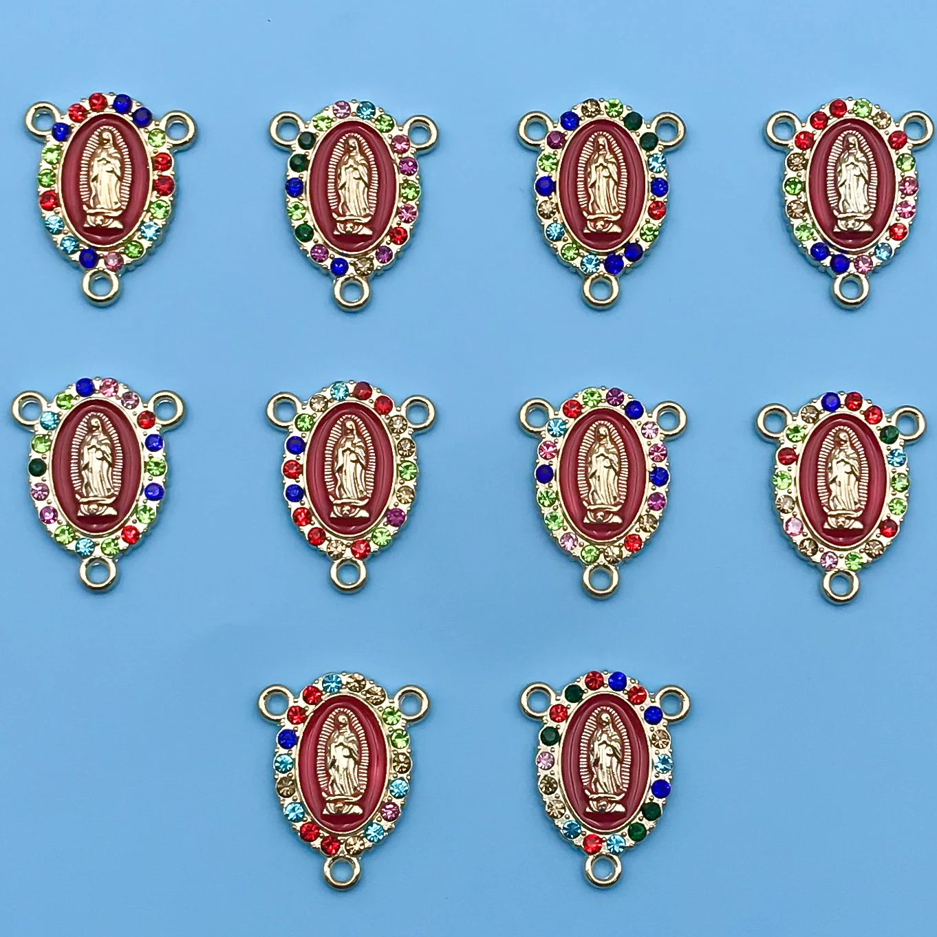 10/12Pcs Rhinestones Enamel Virgin Mary Charms for Jewelry Making Findings & Crafting