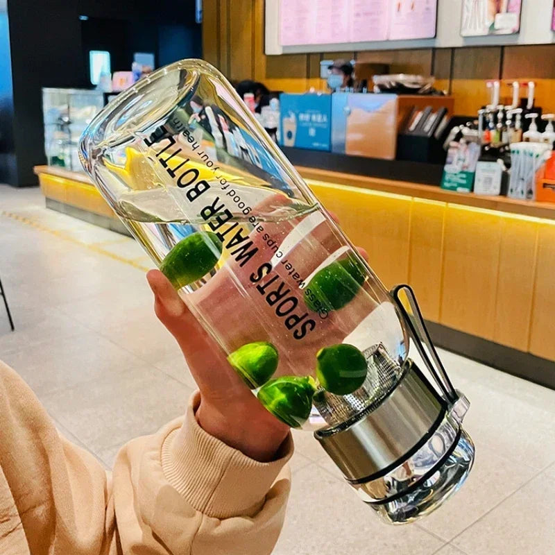 Large Capacity Glass Water Bottle with Leakproof Lid and Insulated Sleeve - Multiple Colors