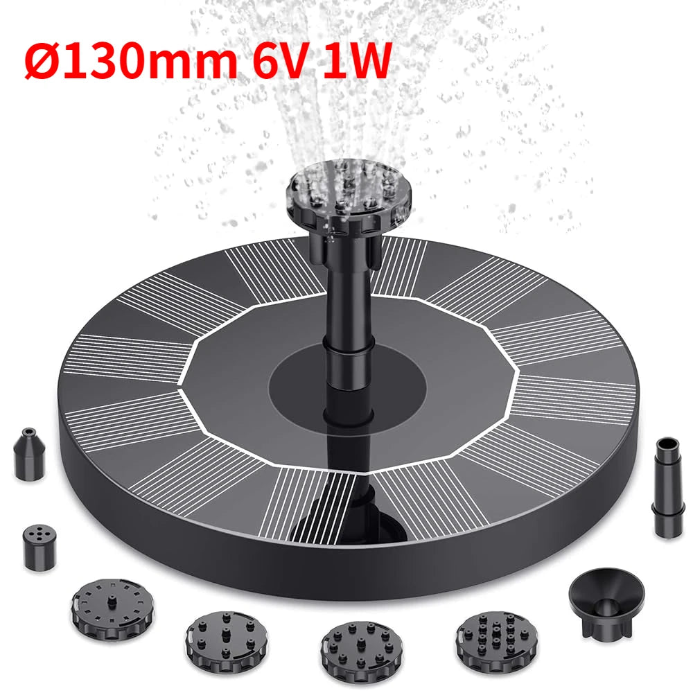 Outdoor Solar Fountain Pump Kit with 6 Nozzles for Garden Pond Decoration
