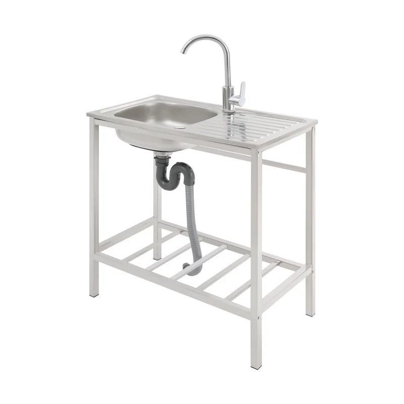 Commercial Kitchen Sink with Operation Countertop and 360° Faucet, Large Single Bowl Stainless Steel