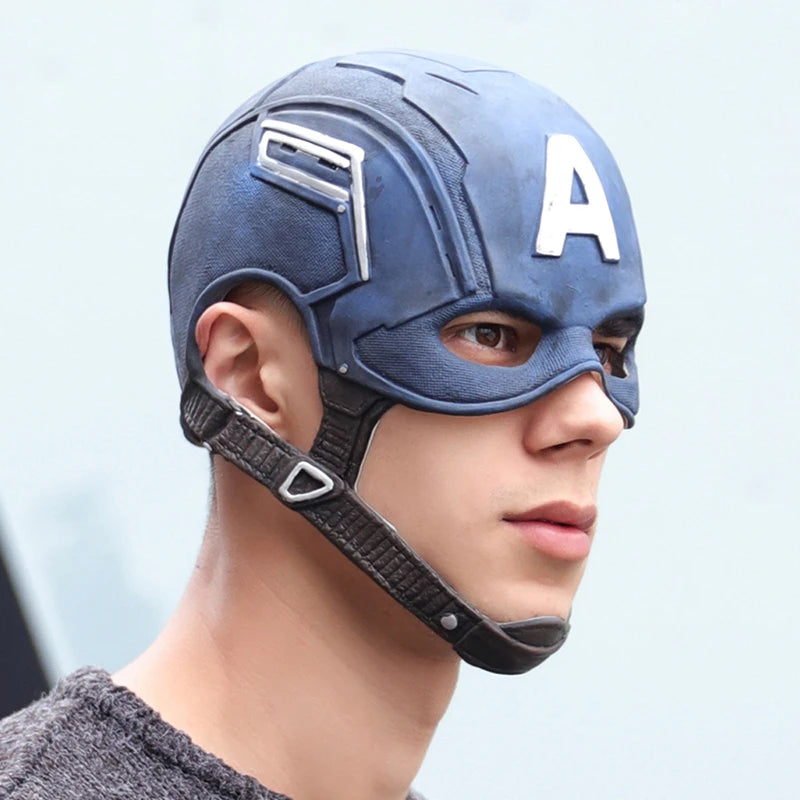 Latex Captain America Helmet Mask Cosplay Costume Prop for Halloween & Parties