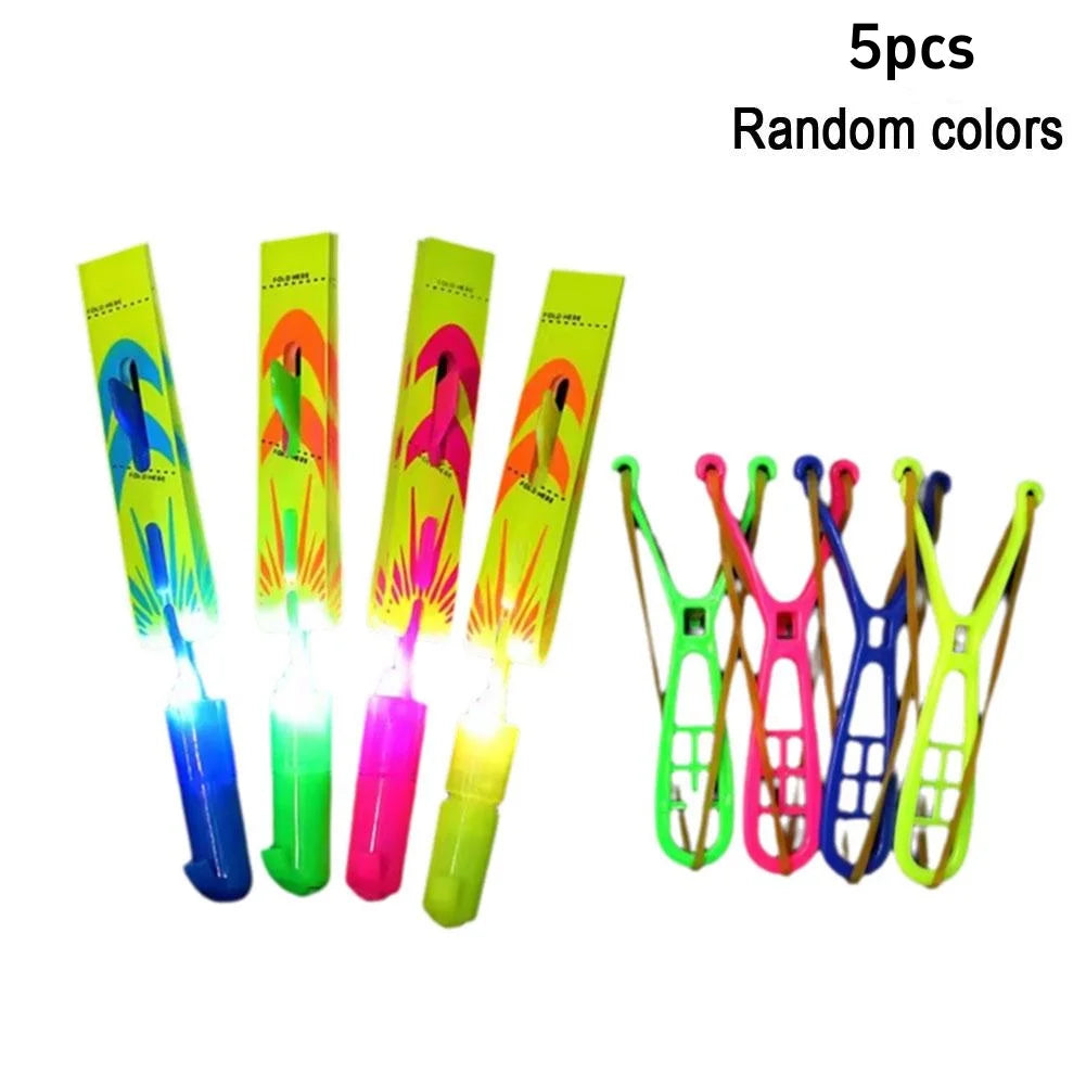 Light-Up Flying Slingshot Helicopter Toys Set for Kids - Outdoor Party Favors