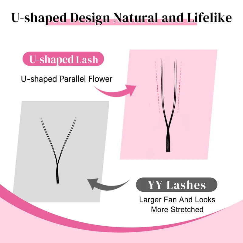 False Eyelash Extensions 2D U-Shaped Natural Black Soft Fans Individual False Lashes