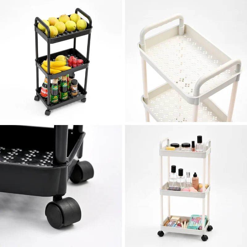 3-Tier Slim Rolling Storage Cart with Wheels - Space Saving Organizer for Kitchen Bathroom
