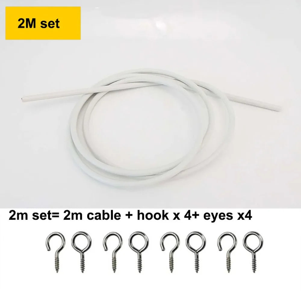 Durable Curtain Spring Rope Cable Set with Hooks & Eyes - 2M to 5M Length