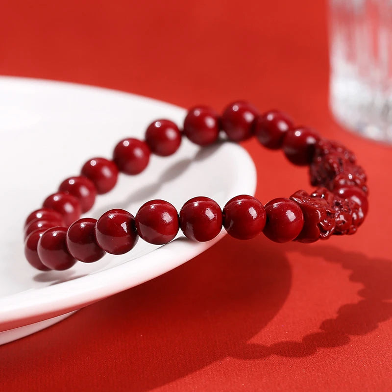Cinnabar Bead Bracelets for Women Men Lucky Wealth Protection Handmade Jewelry