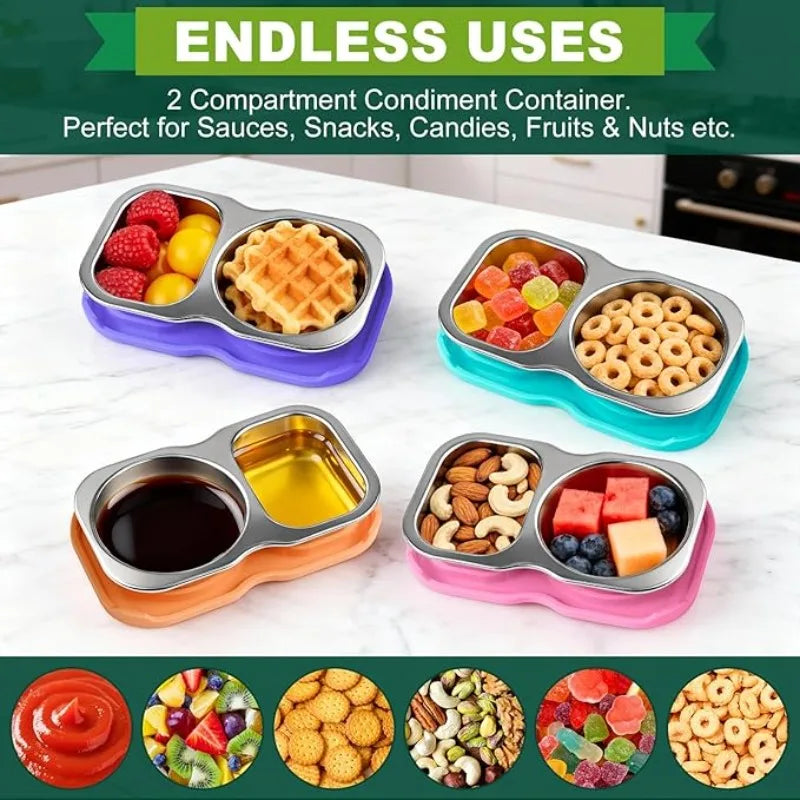 Stainless Steel Snack Containers with Lids, 2-Compartment Food Storage, 5.3 oz