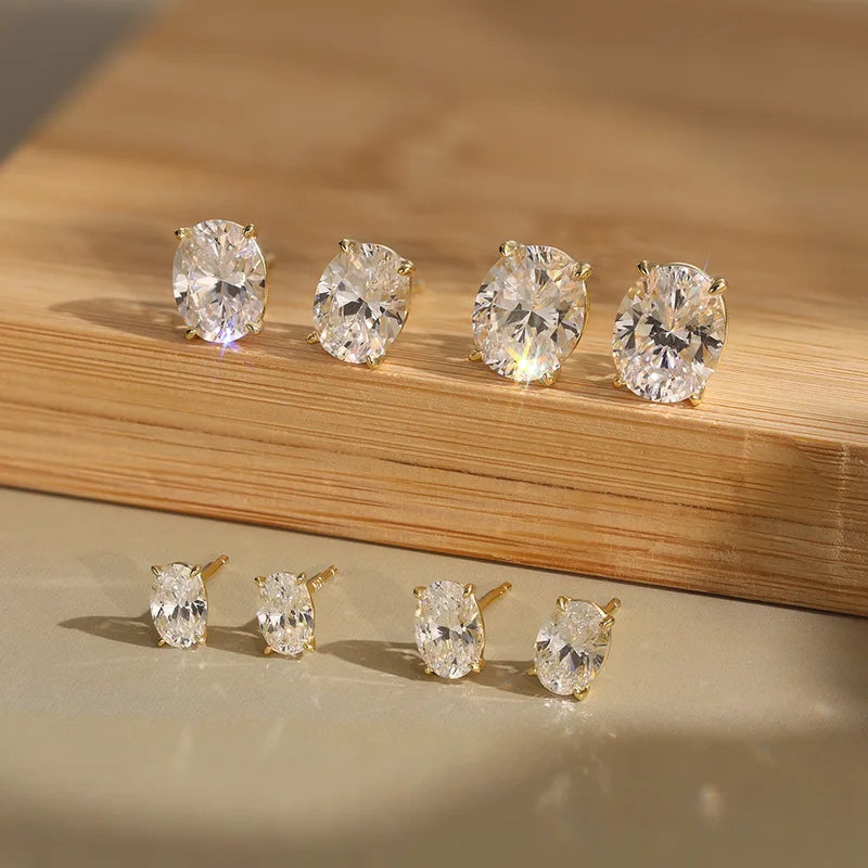 Women Oval Moissanite Stud Earrings 0.5-3ct Silver Jewelry Gift