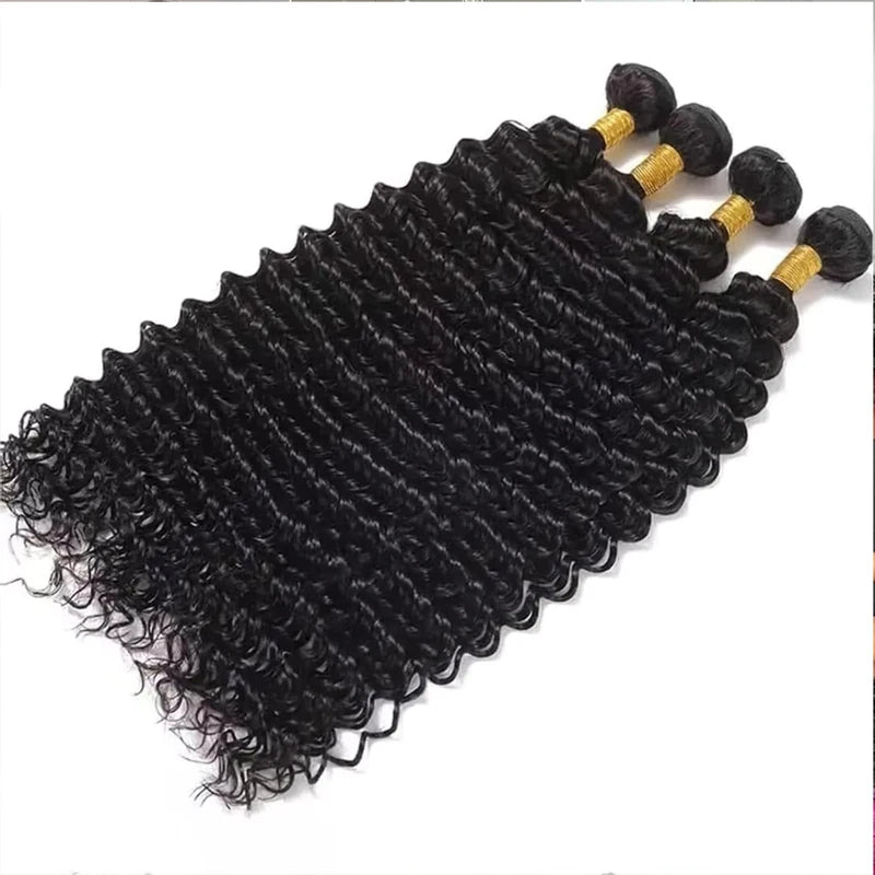 Deep Wave Human Hair Bundles - Brazilian Virgin Curly Hair Extensions for Sew-In & Weave