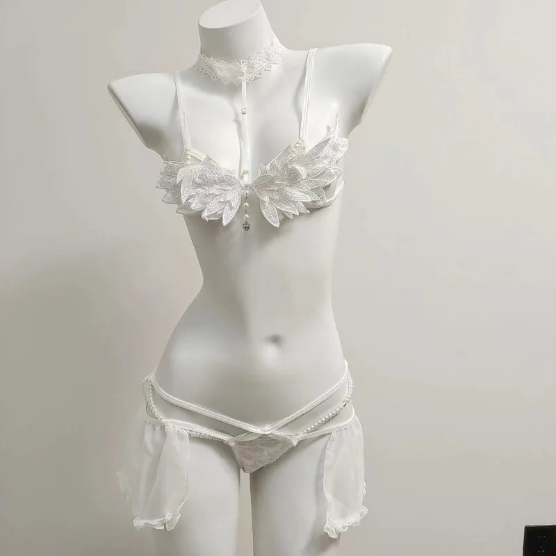 Women’s Erotic Lingerie Set with Wings - Halloween Devil & Angel Costume