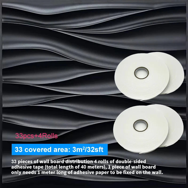 3D Wave Textured Wall Panels - Paintable Interior Wall Decor 30x30cm