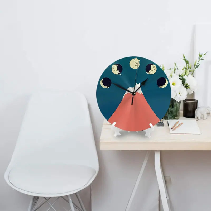 Silent Round Wall Clock for Bedroom Living Room Kitchen Home Decor - Cat Landscape 88