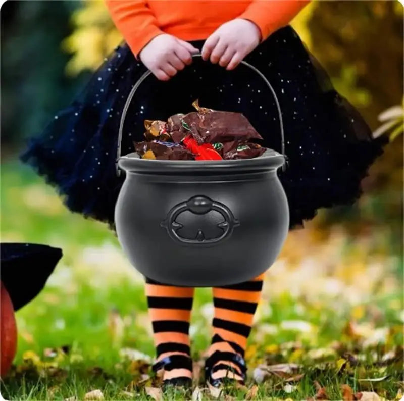 Halloween Witch Candy Pot - Spooky Black Cauldron for Candies & Decorations
