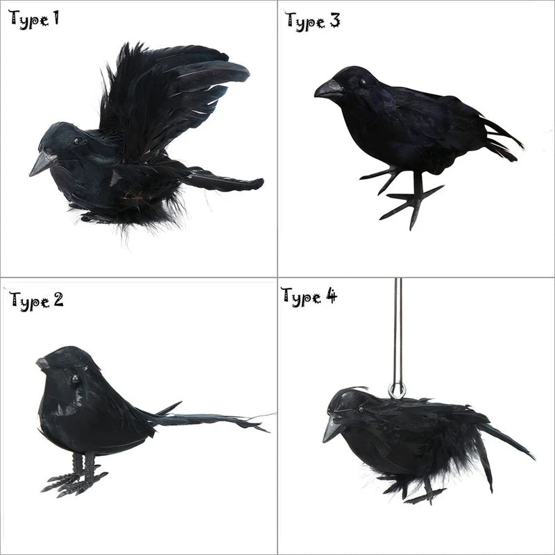 Lifelike Artificial Raven Halloween Decoration Feathered Bird Model Haunted House Decor
