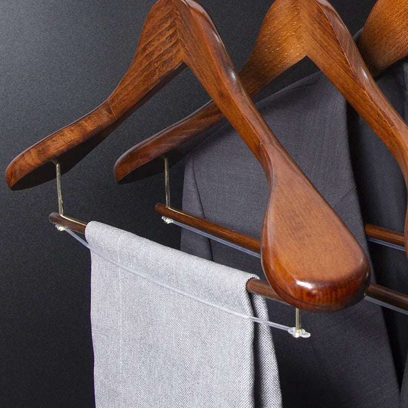 Wooden Wide Shoulder Coat Hanger - Retro Flocking Rod for Closet & Wardrobe