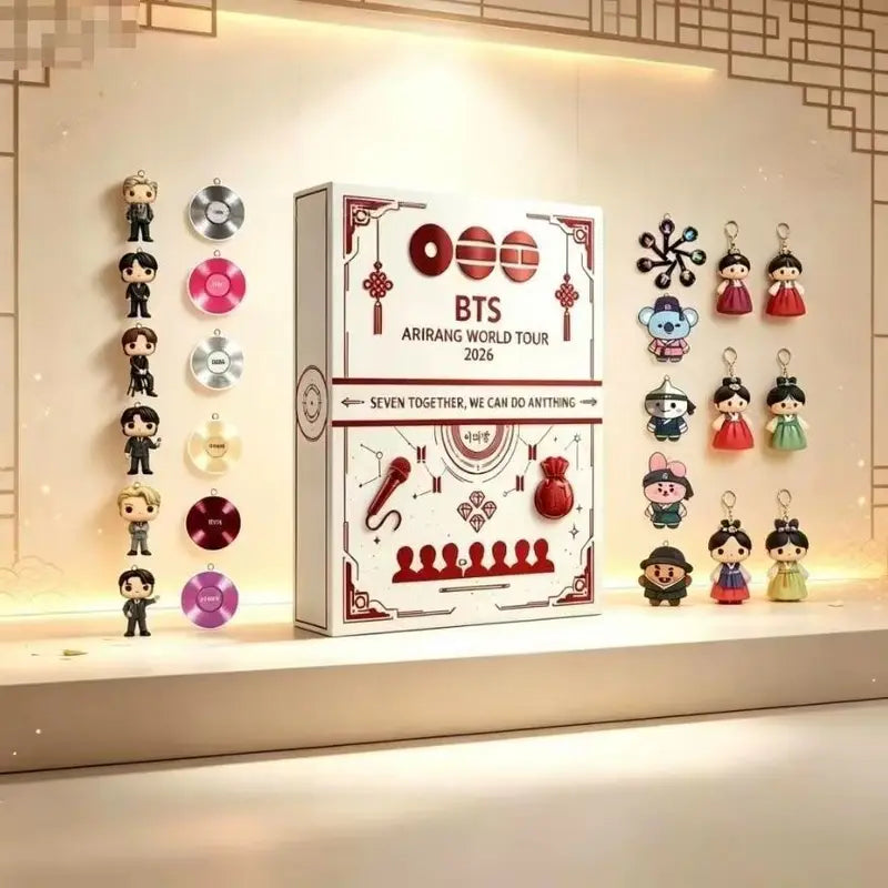 BTS Arirang World Tour 2026 Vinyl Record Keychain Set - BT21 Doll Pendant Collectible Gift
