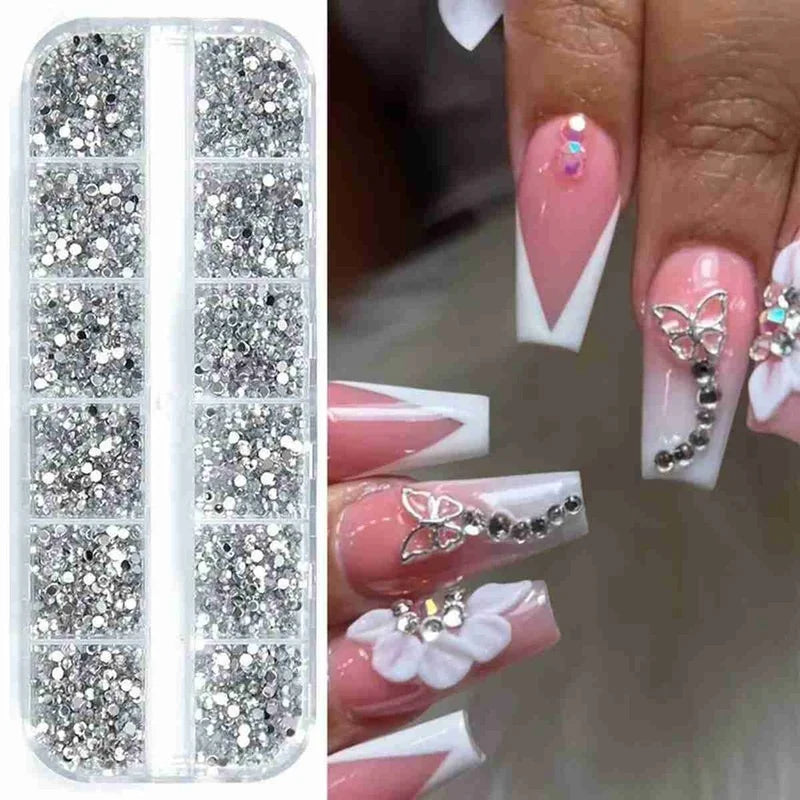 Silver Rhinestone Nail Art Kits with Colorful Rhinestone Cases - for Makeup & Nails