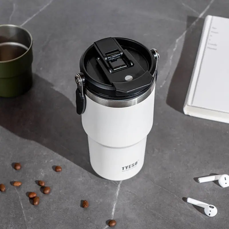 Insulated Travel Mug Stainless Steel Coffee Cup with Handle and Detachable Straw