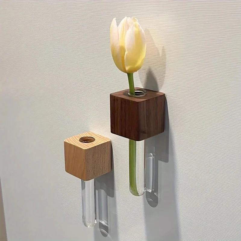 Solid Wood Refrigerator Magnet Vase for Home Decor French Country Style