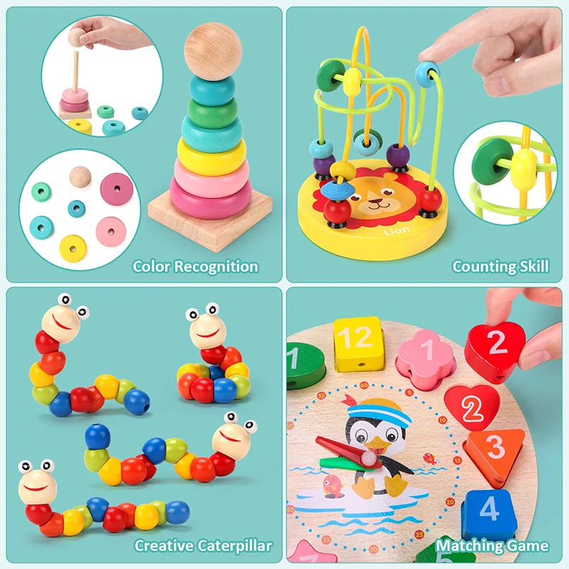 Wooden Montessori Toys Set for Kids 3-6 Years Educational Development Gift