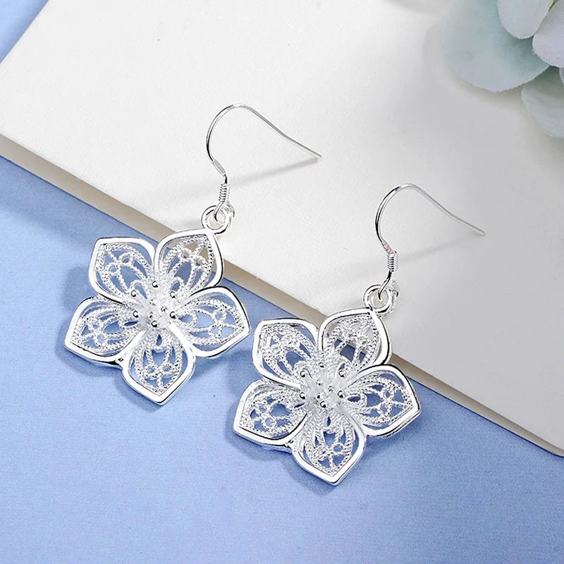 Retro Silver Flower Earrings for Women - Fashion Jewelry for Party Wedding
