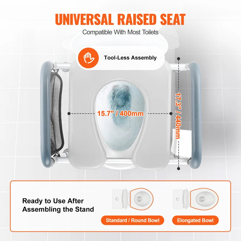 Adjustable Raised Toilet Seat 7-Position Height Support 350lbs Capacity