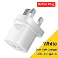 20W GaN USB-C Charger Fast Charge PD & QC 3.0 Phone & Tablet Charger