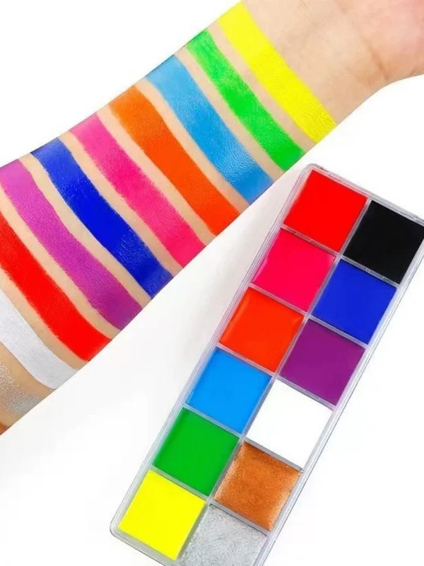 12-Color Oil-Based Face Paint Set for Children - Safe, Creative Halloween & Theatrical Makeup Wholesale