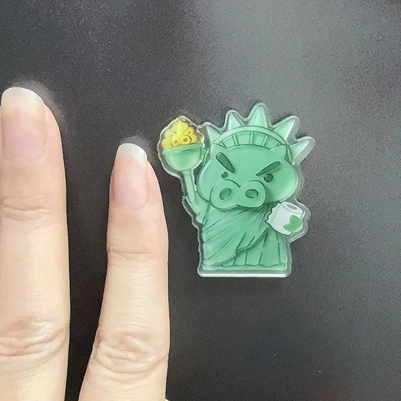 Funny Acrylic Fridge Magnet Set with Crayon Shin-Chan & Statue of Liberty Design - Refrigerator Decor