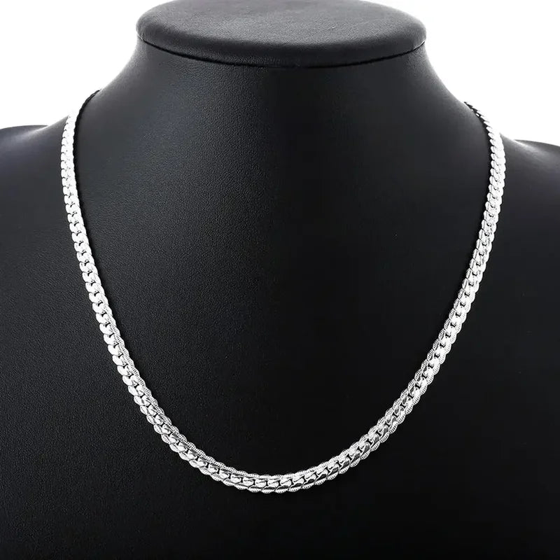 Luxury 925 Sterling Silver Necklace 6MM Sideways Chain for Women and Men