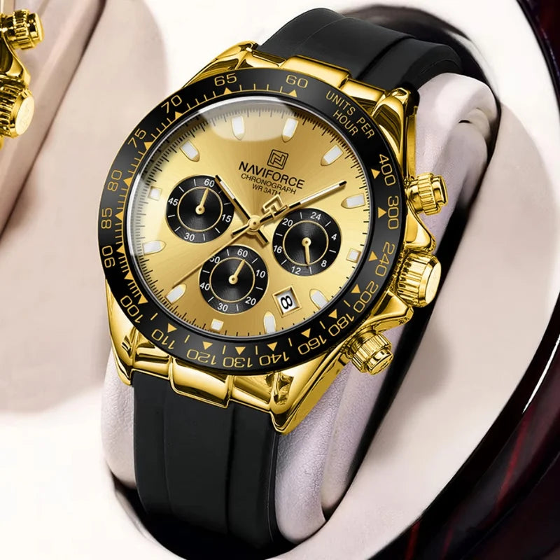 Luxury Men's Business Casual Wrist Watch Waterproof Chronograph with Silicone Strap