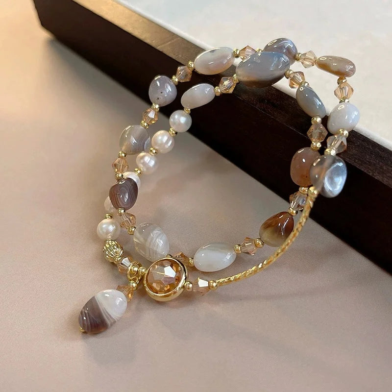 Layered Pearl Bracelet for Women - Summer Crystal Jewelry Gift