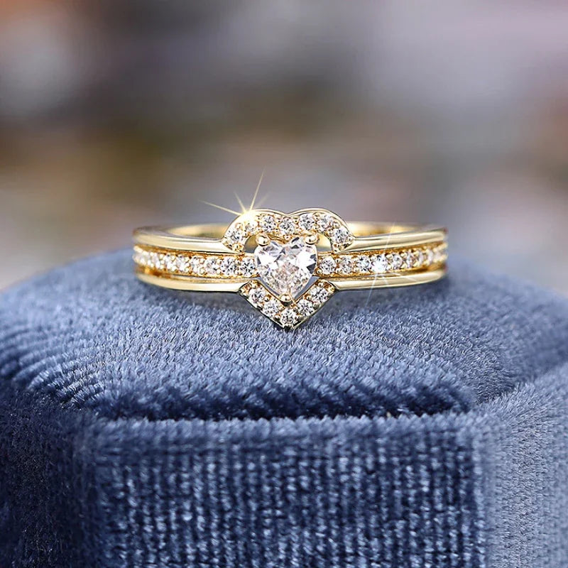 Heart Shaped Women's Ring for Wedding Anniversary Jewelry Gold Silver CZ Trendy Accessories