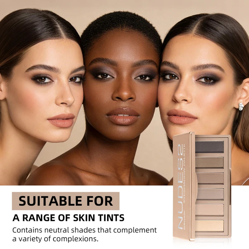 Long-Lasting Neutral Eyeshadow Palette with 3 Brushes - Matte & Waterproof Finish