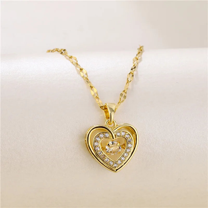 Cute Heart Pendant Necklace for Women Stainless Steel Clavicle Chain Wedding Jewelry