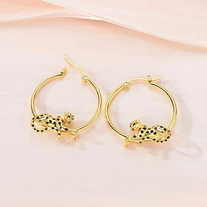 Sterling Silver Gold Plated Cheetah Drop Earrings for Anniversary & Wedding Jewelry
