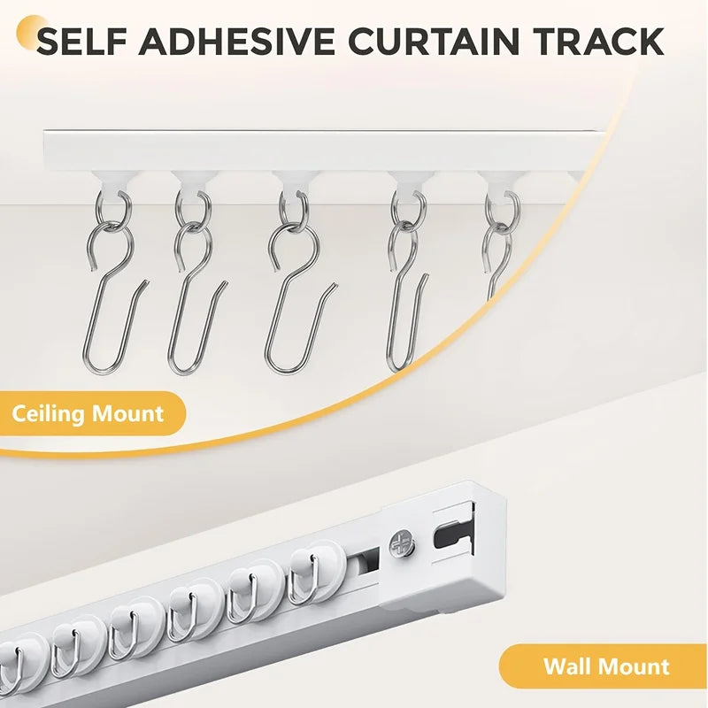 Self-Adhesive Curtain Track No Drill Wall & Ceiling Mount Silent Sliding Rail