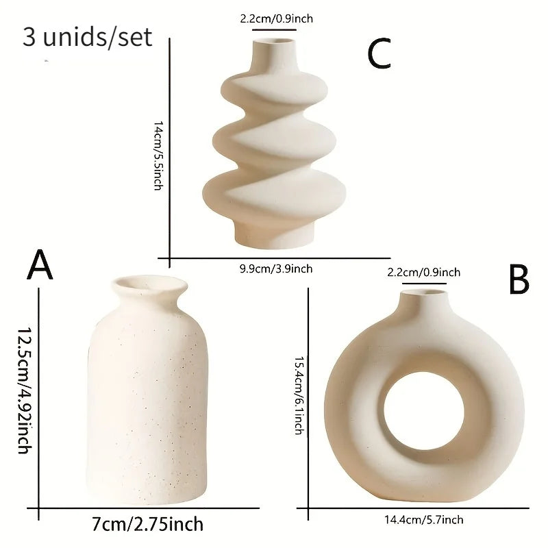 Set of 3 Ceramic Bohemian Vase Collection for Home & Wedding Decor