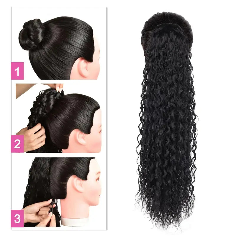 Long Curly Synthetic Ponytail Hair Extension 24 Inch Clip-In Heat-Resistant Hairpiece