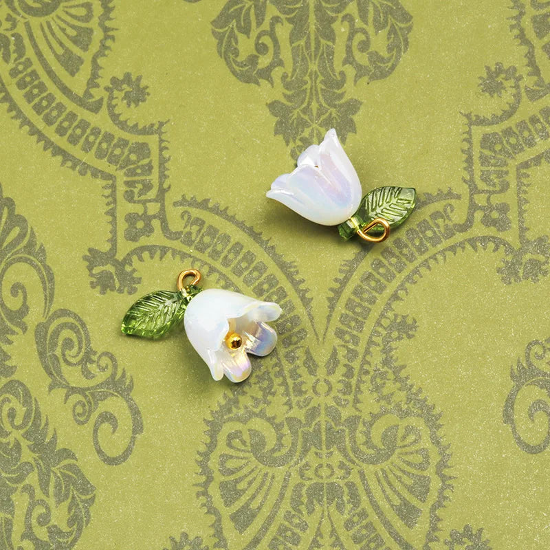 DIY Jewelry Making Pearl Bell Orchid Pendants with Leaf Flower Charms - Multiple Colors