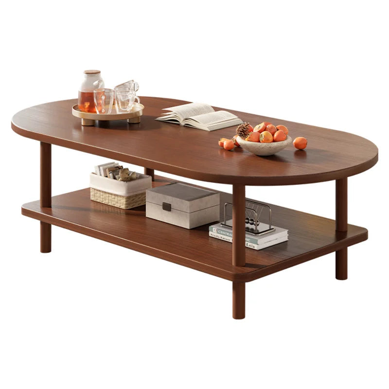 Modern Oval Coffee Table with Double-Layer Storage for Small Spaces, Child-Safe & Easy to Clean