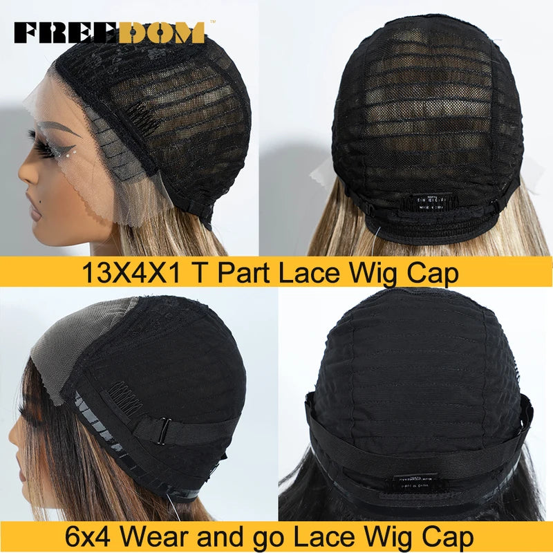 Layered Straight Synthetic Lace Front Wig for Black Women - Glueless Ombre Brown T-Part & 6x4 Pre-Plucked Style