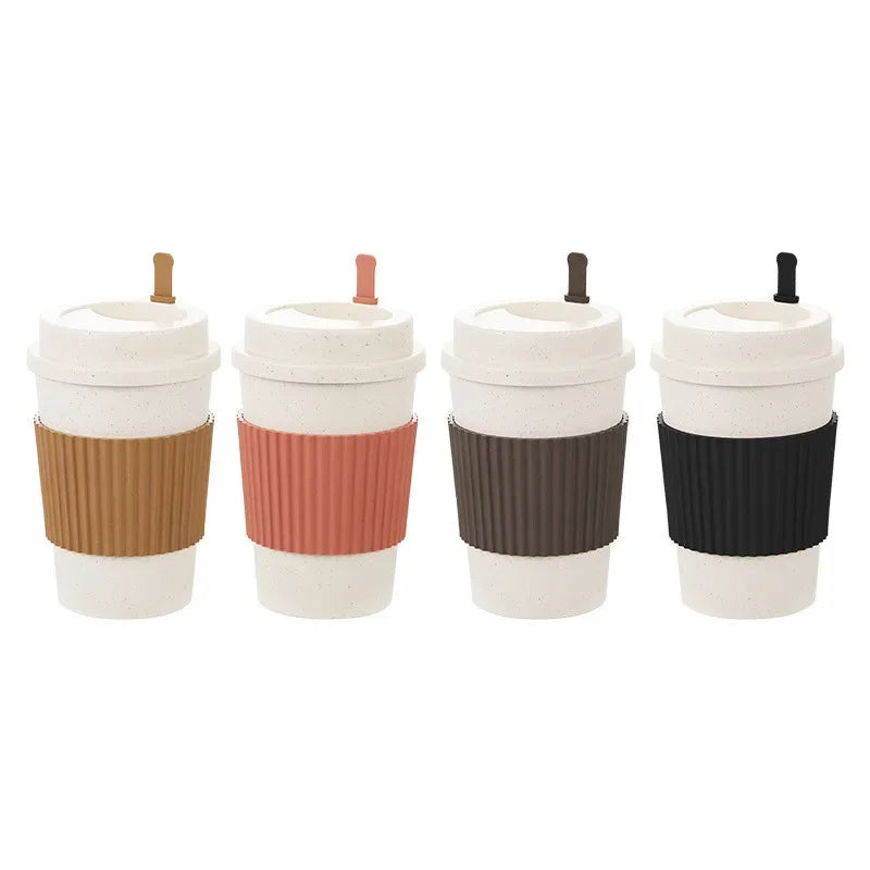 Reusable 450ml Wheat Straw Coffee Cup with Lid - Eco Travel Mug, Dishwasher Safe