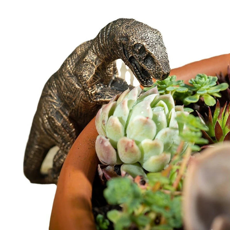 Resin Dinosaur Garden Ornament for Flower Pots and Vases - Halloween Animal Decor