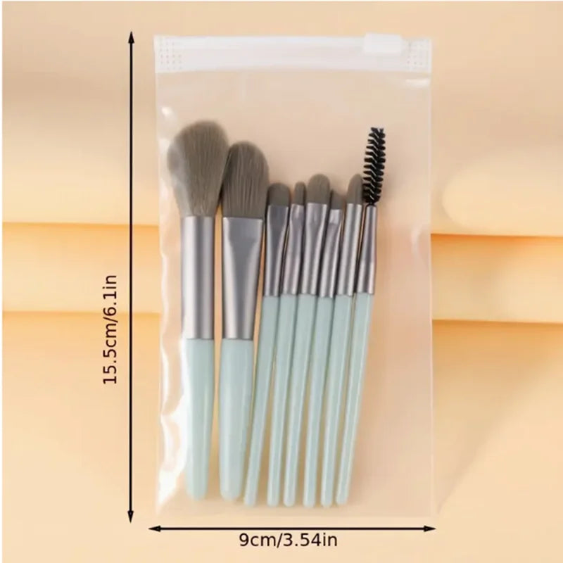 8-Piece Makeup Brush Set with Soft Hair for Foundation & Eye Makeup - Portable, Beginner-Friendly