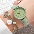 Women’s Fashion Quartz Watch and Bracelet Set with Leather Strap - Multiple Colors