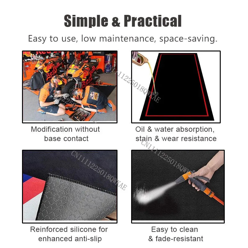 Motorcycle Display Mat - Anti-Slip Garage Carpet for Racing & Parking