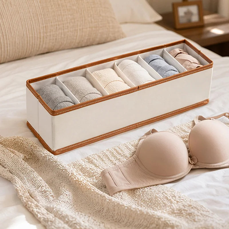 Leather-Style Belt & Accessory Organizer Box with 6 Compartments - Space-Saving Closet Storage